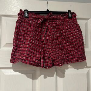 Red and black flannel shorts